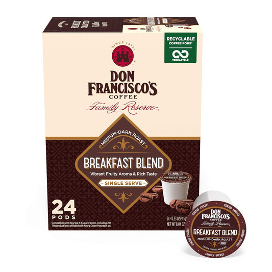 Don Francisco's Breakfast Blend Coffee - 24 K-Cup Compatible Single-Serve Pods - 100% Arabica - Fruity Aroma, Rich Flavor - Recyclable through TerraCycle - Compatible with Keurig Brewers