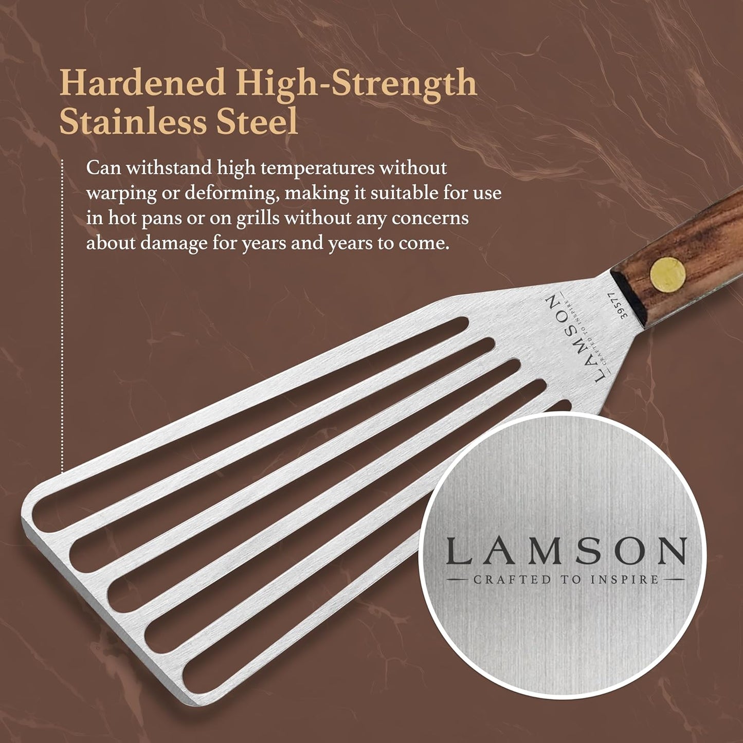 Lamson 3' x 6" Chef's Slotted Turner with Walnut Handle - Right-Hand