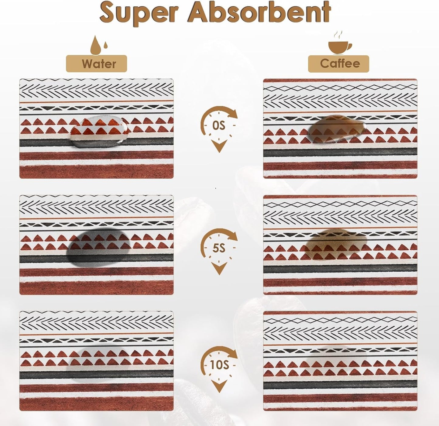 Arttown Coffee Mat for Countertops, Rust Stripes Boho Industrial Art Dish Drying Mat 2 Pcs for Kitchen Bar Accessories, Fit Under Coffee Maker Espresso Machine Dish Rack Hide Stain Rubber 12x19in