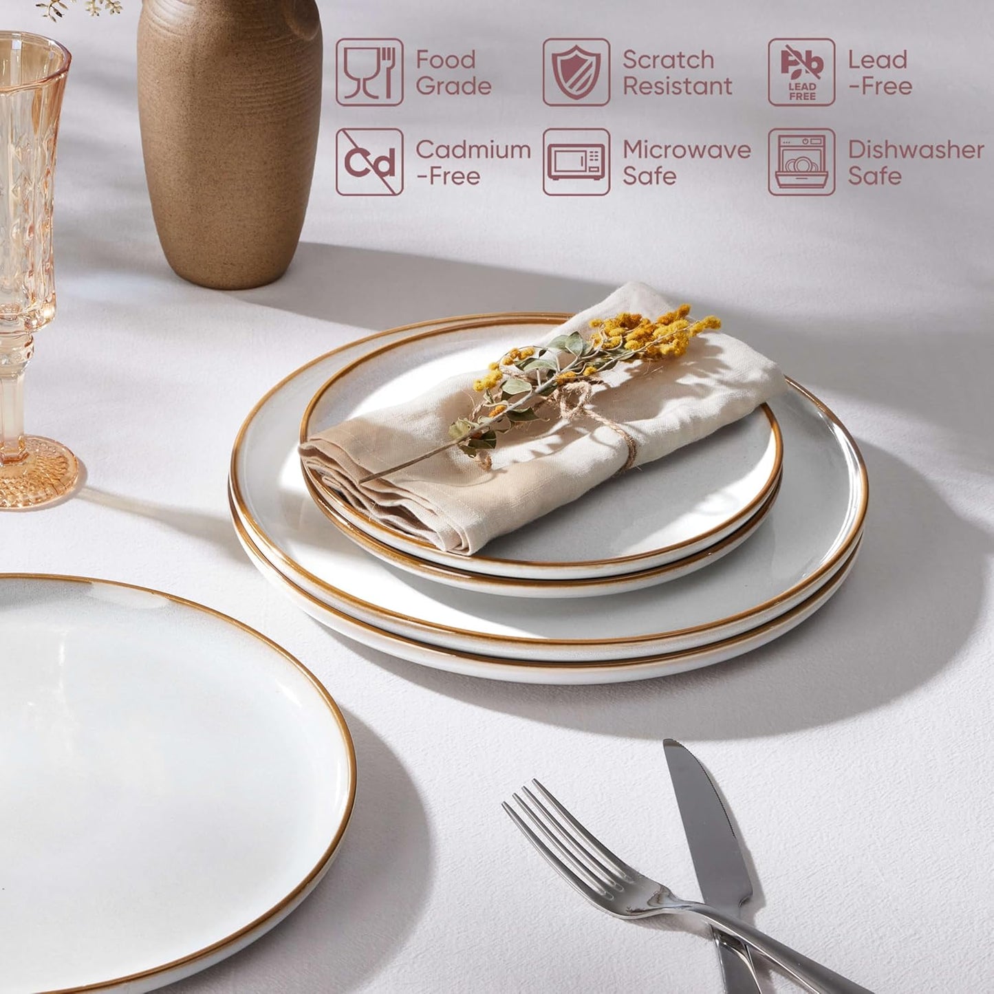 Herogo Ceramic 10.43 Inch Dinner Plates Set of 6, Stoneware Dinner Plate Set, Double Reactive Glaze Large Dinnerware Plates for Kitchen, Microwave, Oven & Dishwasher Safe, Ivory White