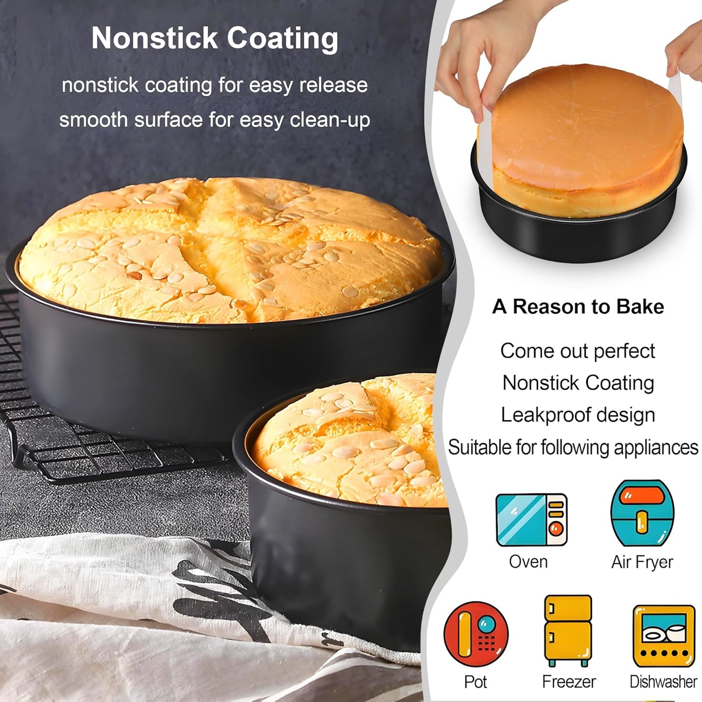 6 Inch Cake Pans Set of 3, Smash Cake Pans with 100PCS Parchment Paper for Layer Cakes, No-Stick Round Cake Pan Sets for Baking, Durable Baking Pan Set for Christmas Birthday, Dishwasher Safe