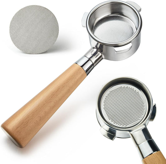 51 mm Bottomless Portafilter with Puck Screen 3 Ears Espresso Portafilter Compatible with Delonghi Dedica EC680, EC685,SMEG & EUPA Coffee Machines,Stainless Steel Porta filter and Maple Handle
