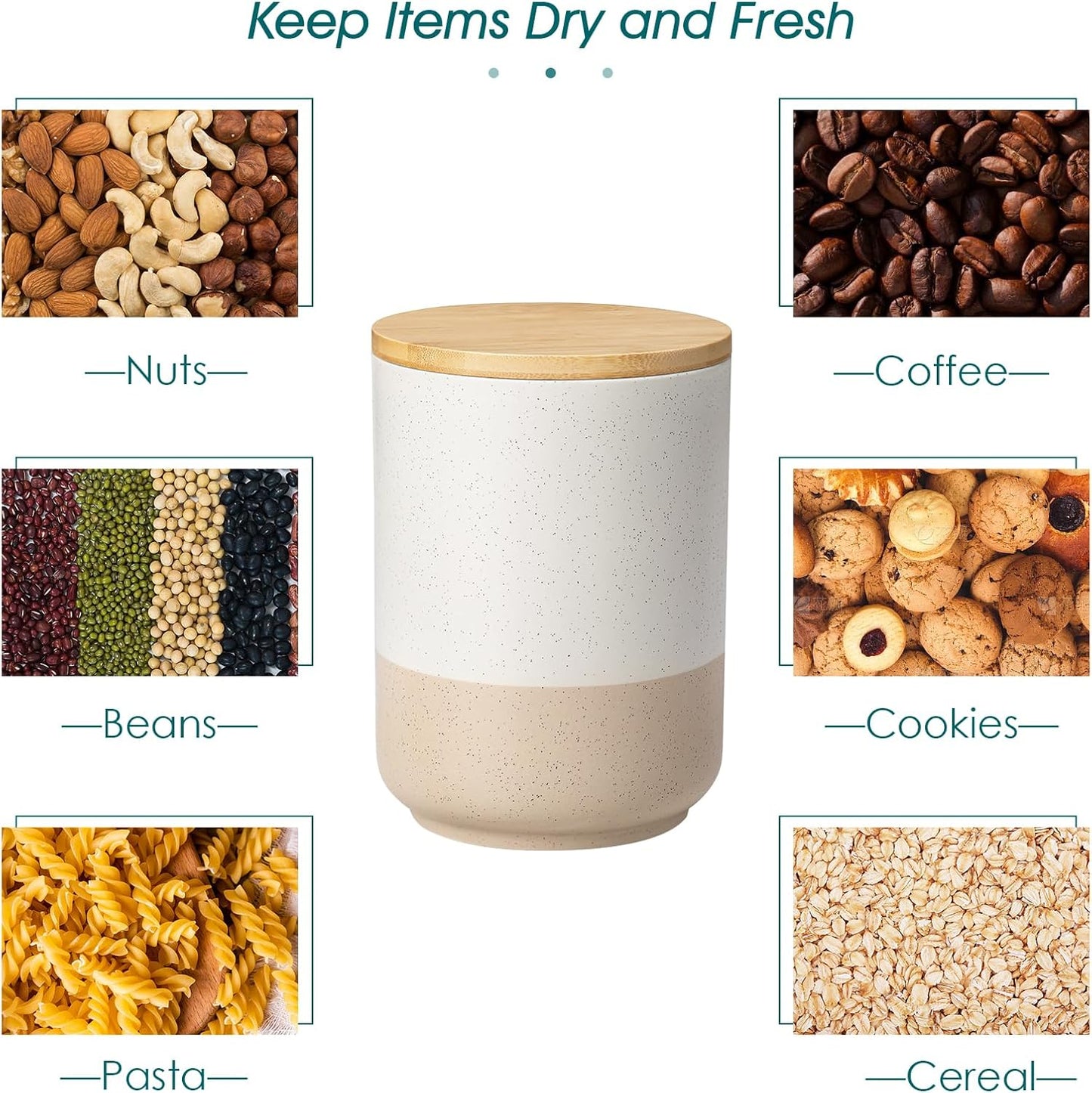 vancasso Sabine Large Ceramic Canister Set with Airtight Wood Lids - 2-Piece Kitchen Food Storage Jars for Flour, Sugar, Coffee & Tea (74 oz Each) - Big Capacity Countertop Jars