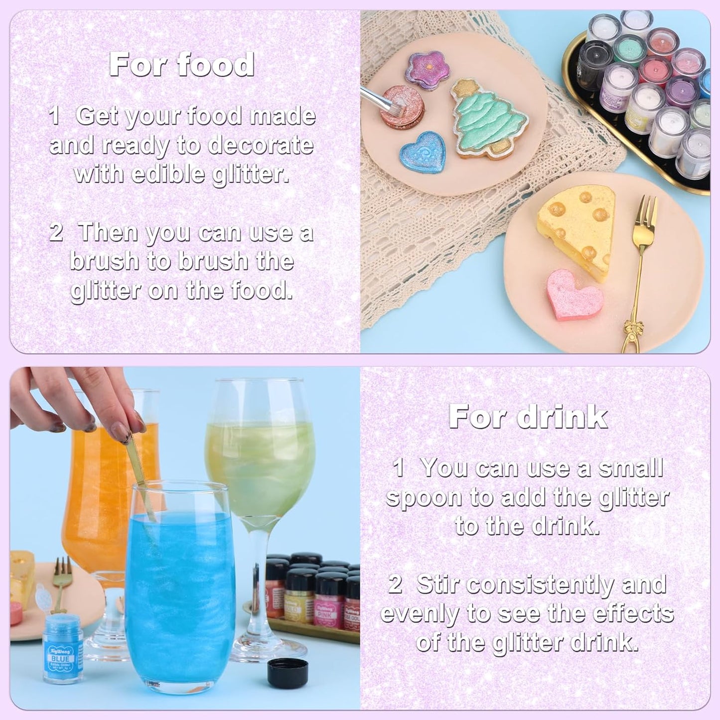 Iridescent Purple Edible Glitter - 5g Food Grade Cake Decorating Shimmering Glitter, Edible Sprinkle Luster Dust for Drinks, Chocolates, Fondant, Strawberries, Cupcakes, Candy, Cookie - Vegan