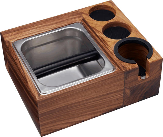 Espresso Knock Box and Tamping Station with Removable Organizer for 51mm, 54mm Ideal for Espresso Enthusiasts and Family Baristas