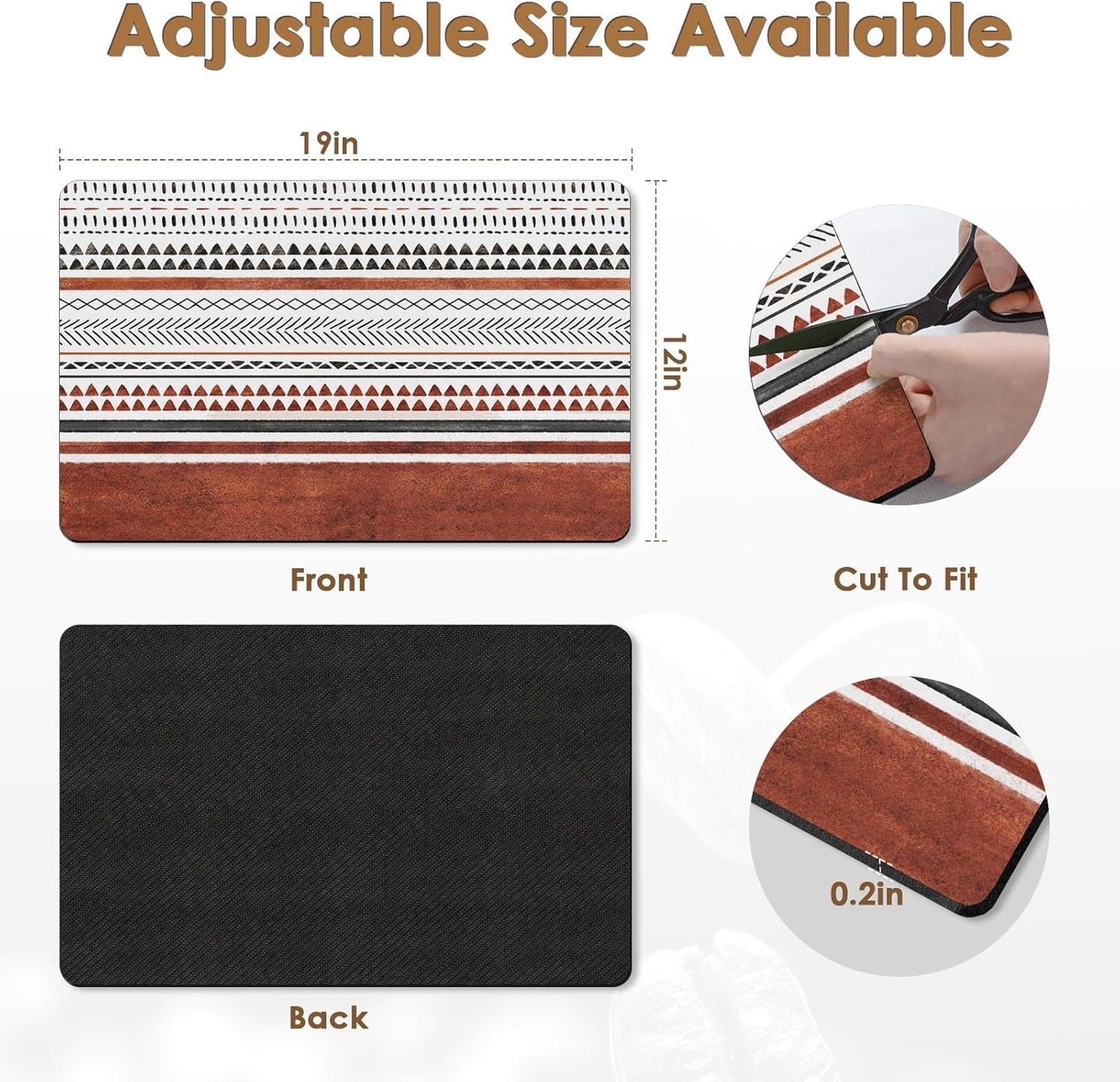 Arttown Coffee Mat for Countertops, Rust Stripes Boho Industrial Art Dish Drying Mat 2 Pcs for Kitchen Bar Accessories, Fit Under Coffee Maker Espresso Machine Dish Rack Hide Stain Rubber 12x19in