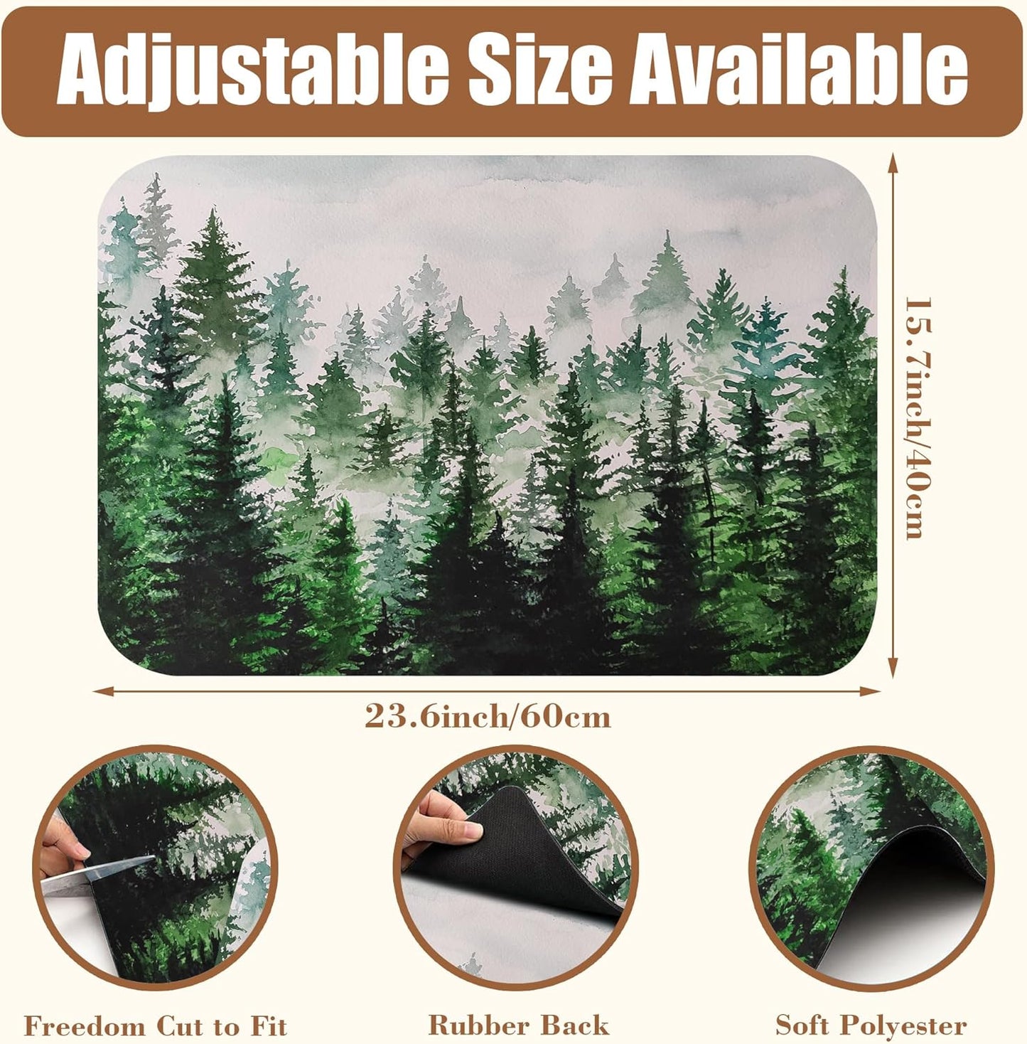 Dish Drying Mat Watercolor Foggy Forest Coffee Bar Mat for Countertop Absorbent Rubber Backed Hide Stain Dish Drainer Rack Pad Coffee Maker Espresso Machine Dining Room Decor 15.7 x 23.6 Inch