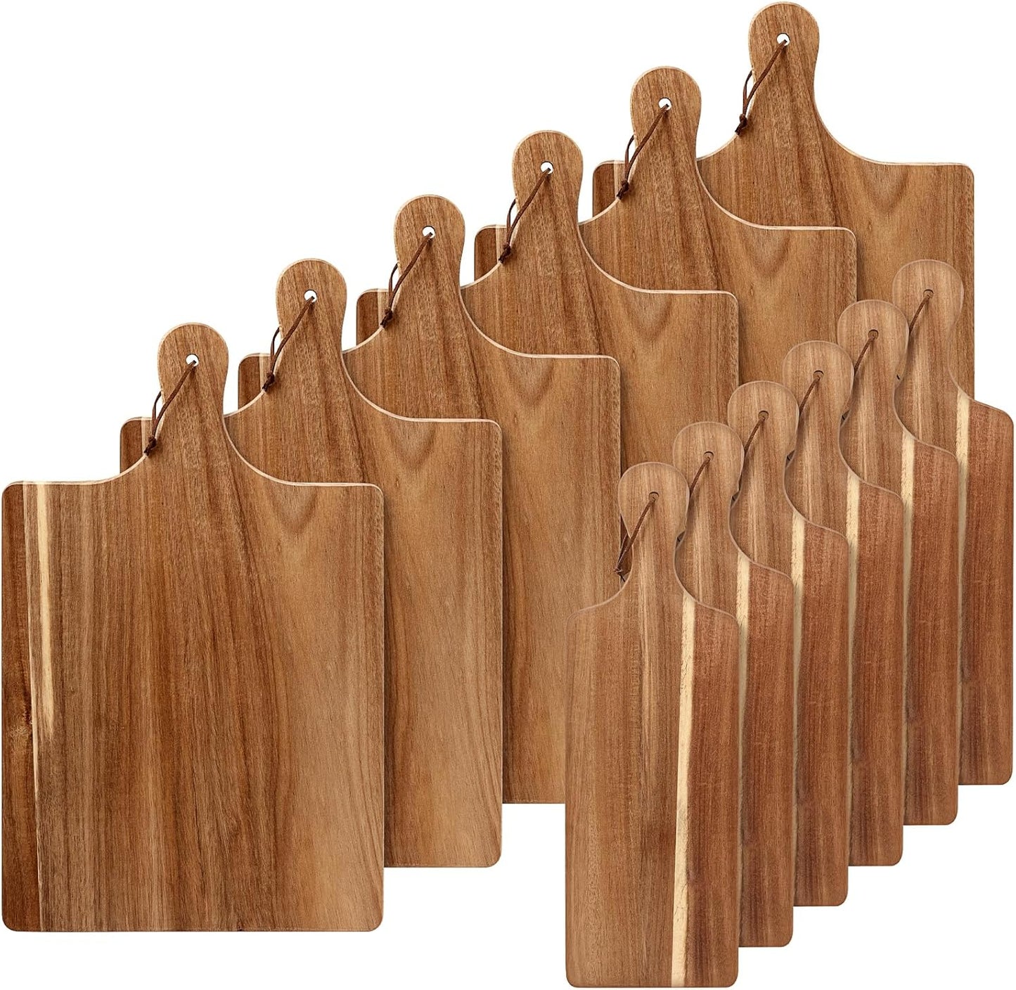 12 Pack Acacia Wood Cutting Board,Bulk Charcuterie Boards Chopping Board with Handle 15.7 x 9.8 Inch & 15.7 x 5.1 Inch, Wooden Boards for Serving Food Cheese Pizza Bread Fruit Meat