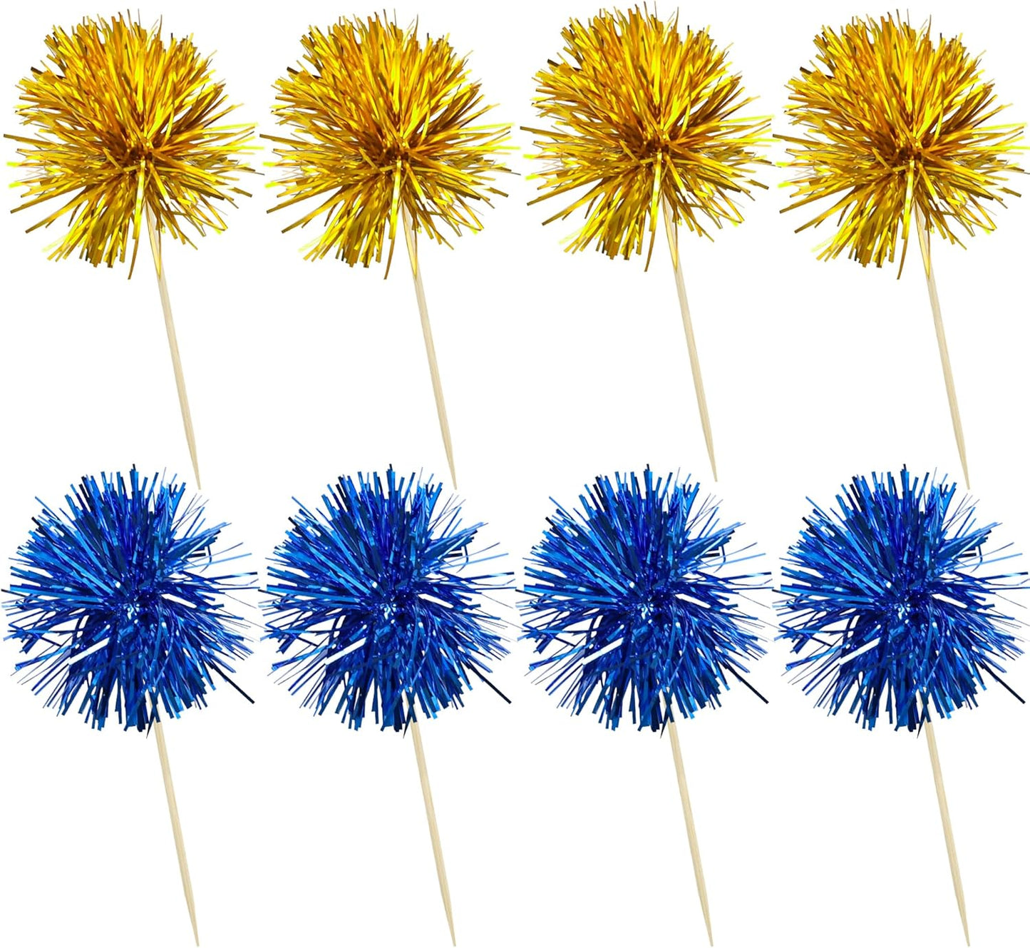 Ephlyn 30Pcs Foil Firework Cupcake Toppers Sparkles Fireworks Sticks Birthday Decorations Sparkle Tinsel Cocktail Fruit Toothpick for Birthday Wedding Graduation Party Cake Decorations Dark Blue Gold