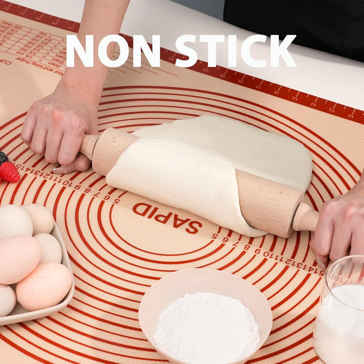 Sapid Extra Thick Silicone Pastry Mat Non-slip with Measurements for Non-stick Silicone Baking Mat Large, Dough Rolling, Pie Crust, Cookies, Kneading Mats, Countertop, Placement Mats (16" x 24", Red)