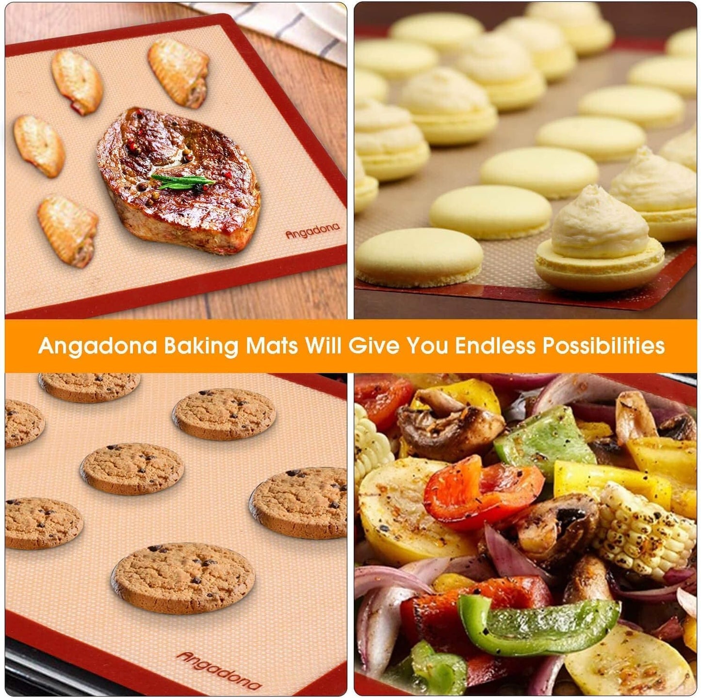 Silicone Baking Mats Set of 6, Food Grade Non-stick Reusable Baking Mat, Silicone Baking Slip Mat Oven Liner Sheet, Round & Square Cake Pan Mat, Pastry Board Rolling Dough Mats for Macaron Cookie