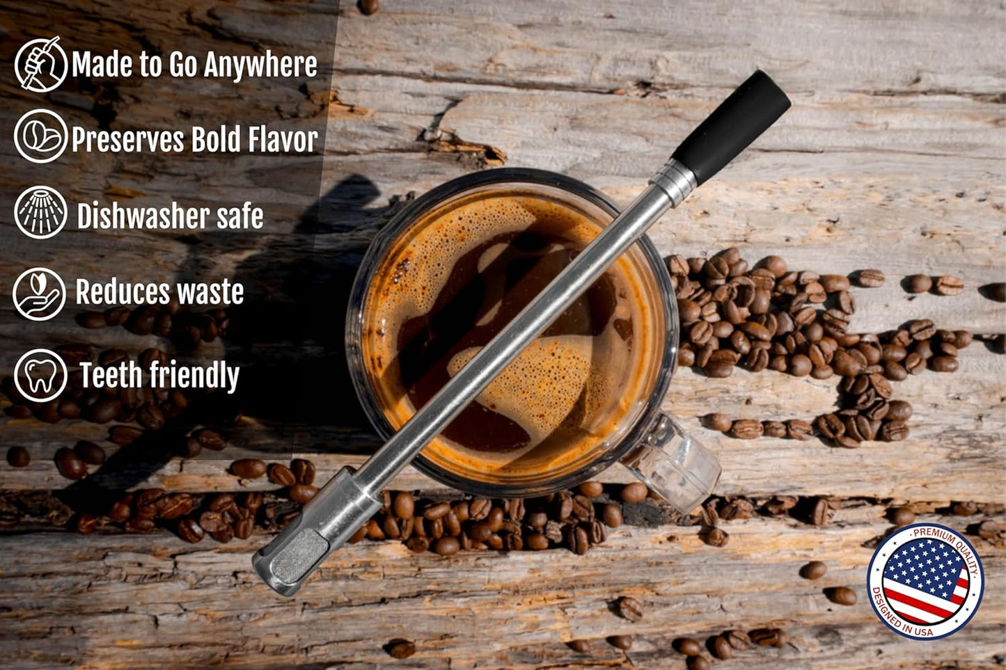 JoGo - Portable Coffee and Tea Brewing Straw - Reusable Coffee Maker Made of Stainless Steel with Single Serve Strainer - Filter Function for Hot and Cold Brew - Ideal for Coffee and Loose Leaf Teas