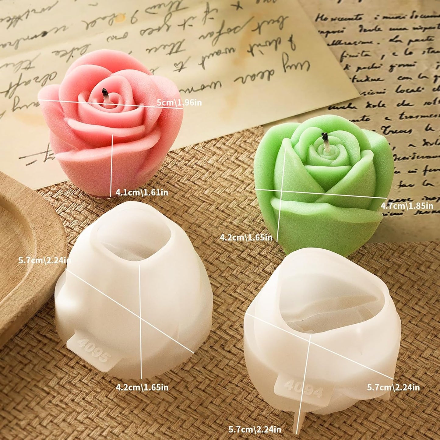 2 Pack Rose & Succulent Silicone Molds for Candle Making & Home Decor