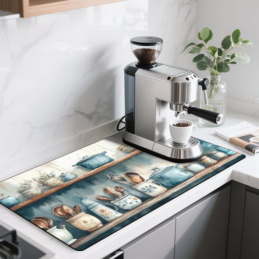 17"x 32" Coffee Bar Mat, Kitchen Shelves Absorbent Dish Drying Mat Cuttable Hide Stain Draining Table Pad for Kitchen Counter, Coffee Bar Accessories