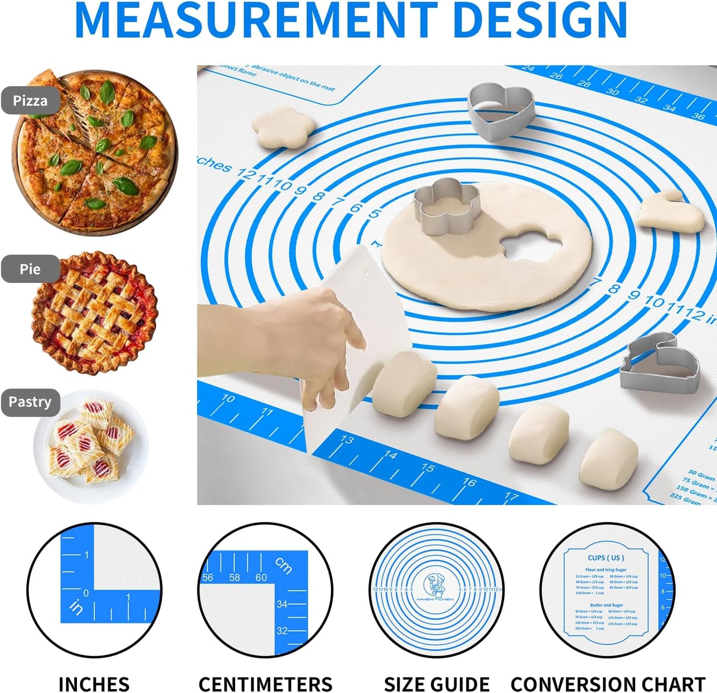 Non Stick Silicone Pastry Mat, Macaron Silicone Baking Mat for Making Pizza Cookie Bread,Pie Crust Oven Liner, Mat Non-Slip Fondant Mat Extra Large 32" x 24"