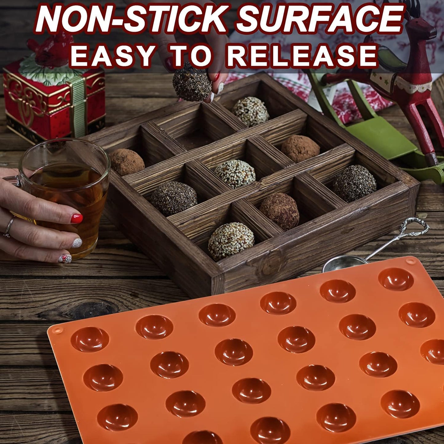 Mini 24-Cavity Semi Sphere Silicone Molds Non-Stick, 2 Packs Half Sphere Silicone Baking Molds for Making Jelly, Chocolates and Cake