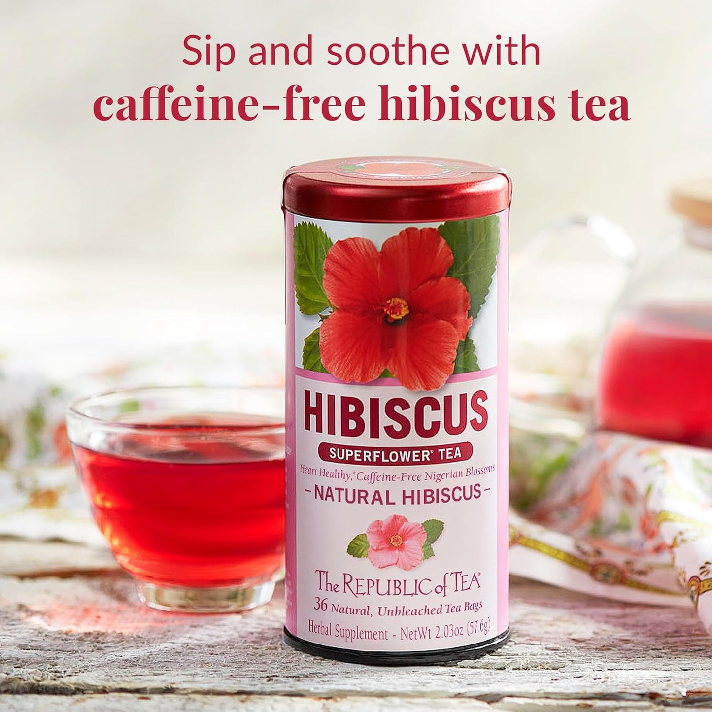 The Republic of Tea Natural Hibiscus Superflower Herbal Tea, 250 Tea Bags, Ruby Red Hibiscus Fine Blend