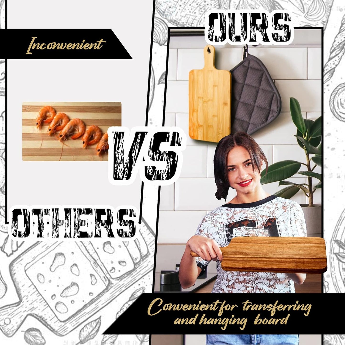 Nuenen 50 Pcs Wood Cutting Board with Handle 15.7 x 7.8 Inch Acacia Bamboo Wooden Serving Kitchen Chopping Boards for Pizza, Bread, Cheese, Charcuterie, Fruit, Vegetables (Acacia)