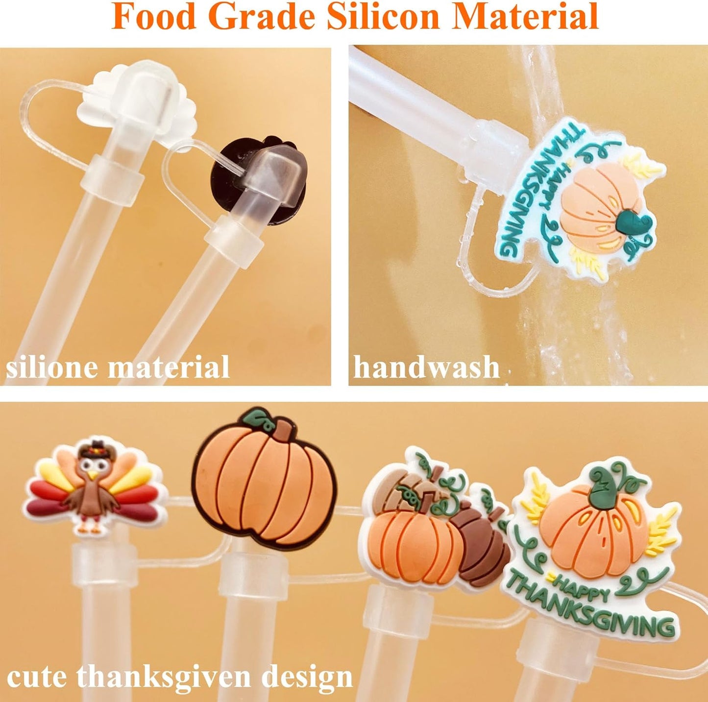 9pcs Fall Toppers for Stanley Cup - Thanksgiving Autumn Straw Covers 10mm Drinking Tip Covers for Stanley Cup Accessories
