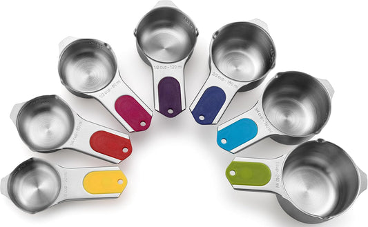 Spring Chef Magnetic Stainless Steel Measuring Cups (Patent Pending), Kitchen Tools with Easy to Read Markings for Measuring Dry or Liquid Ingredients, Set of 7, Multicolor