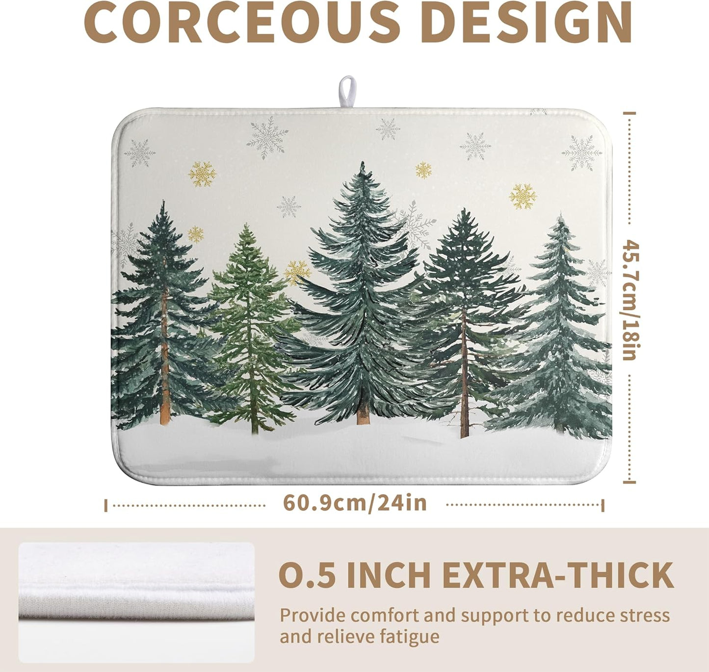 Winter Forest Dish Drying Mat Winter Snowflake Large Kitchen Mats Dish Drying Pad Christmas Tree Absorbent Dish Dryer Mat for Kitchen Countertops Microfiber Drainer Pad Dish Drying Mats (18x24 in)