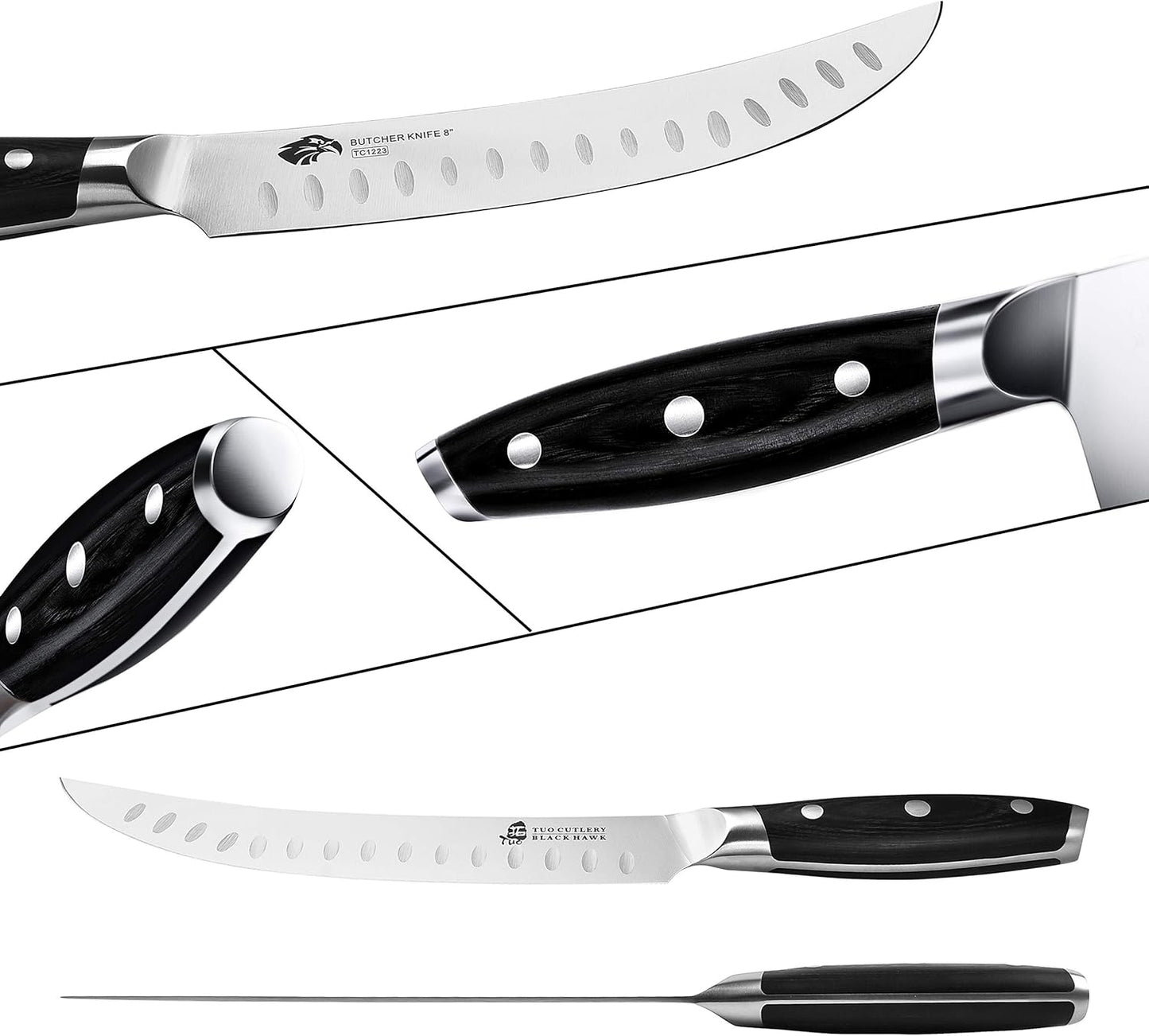 TUO Butcher Knife, 8 inch Meat Cleaver Scimitar Breaking Curved Slicing Carving Knife German HC Steel with Full Tang Pakkawood Handle, Kitchen Knife for Home and Restaurant