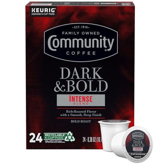 Community Coffee Dark & Bold Intense Blend 24 Count Coffee Pods, Compatible with Keurig 2.0 K-Cup Brewers, 24 count (Pack of 1)