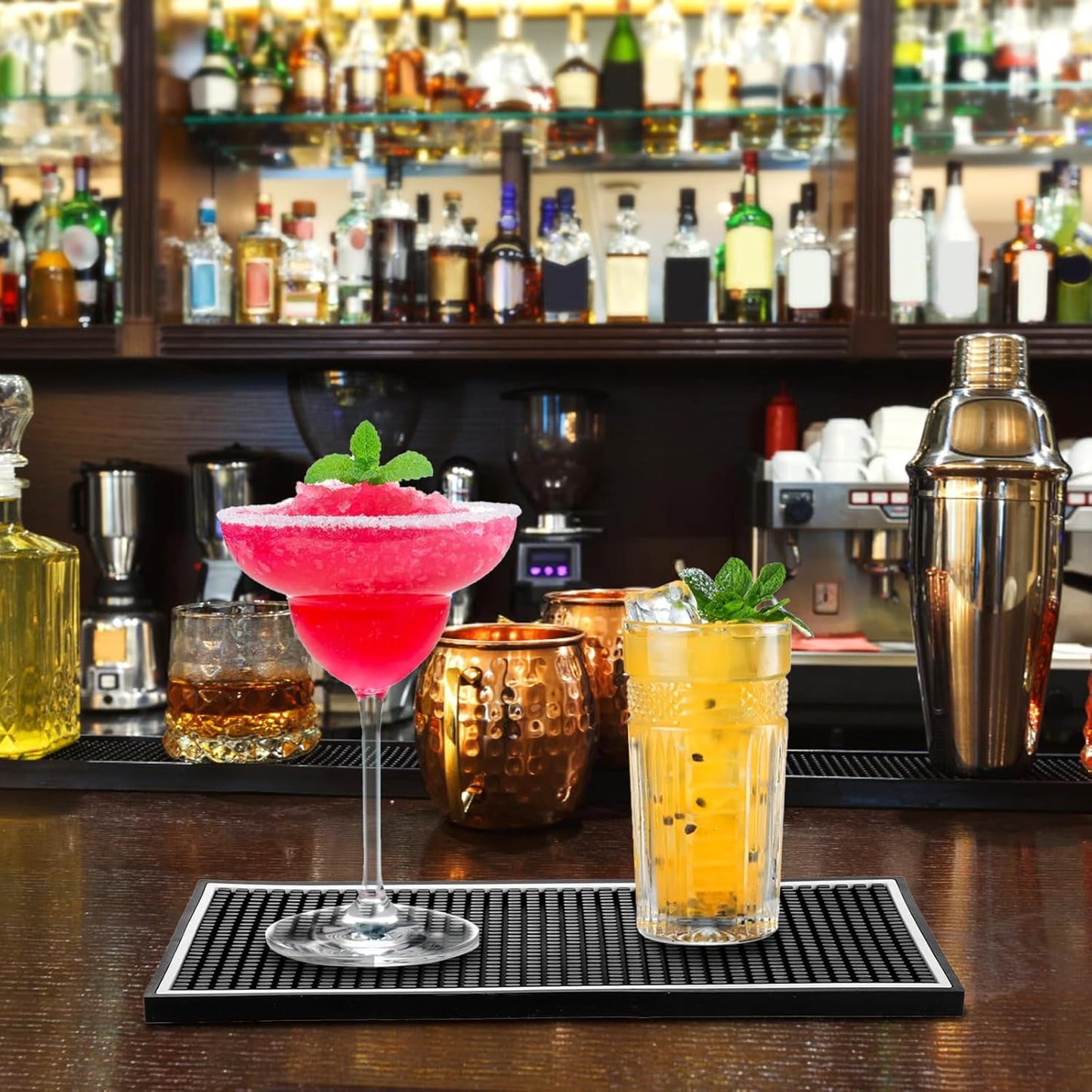 Jucoan 3 Pack Rubber Bar Mat for Countertop 18 x 12 Inch, 0.4 Inch Thicken Rubber Bar Service Mat, Non Slip Cocktail Drink Spill Mats for Bartender Bar Home, Dish Drying Mat for Kitchen