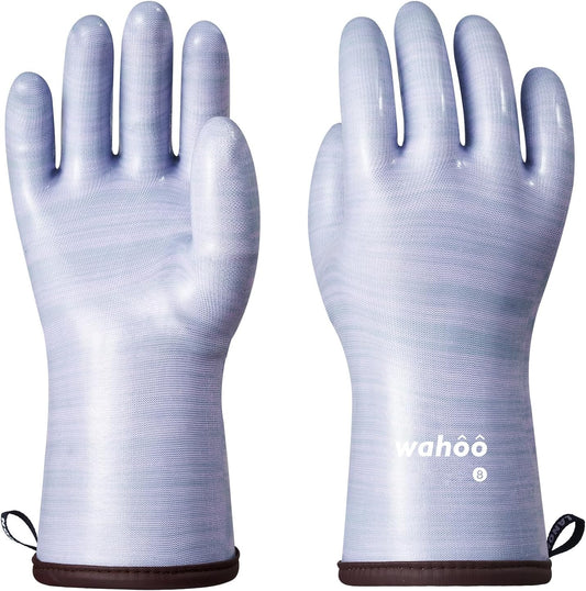 wahoo Professional Liquid Silicone Oven Mitts Gloves, Heat Resistant Gloves for Cooking, Baking, CoralAir Liner, 12 Inch, Purple, X-Large