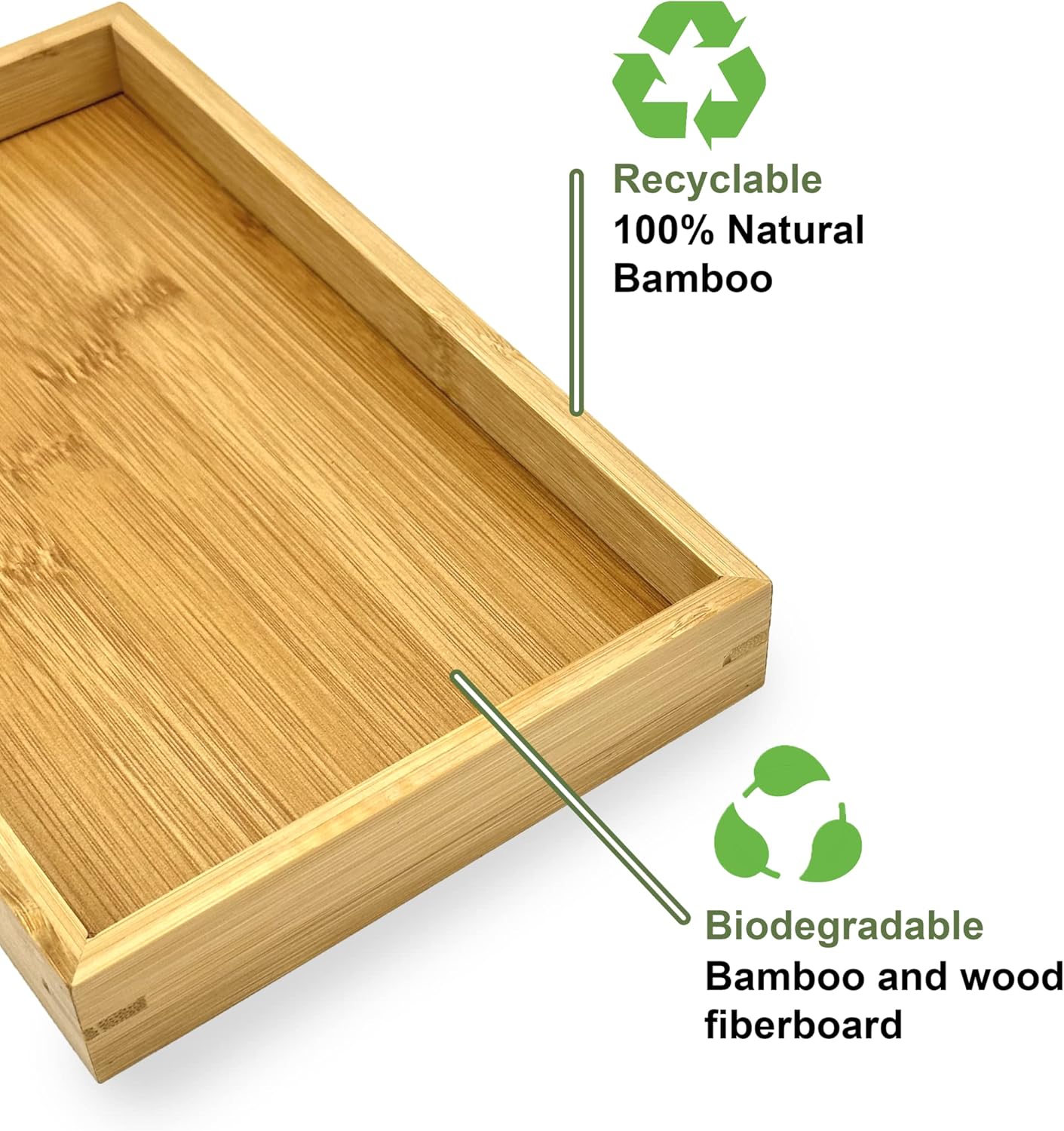 Bam & Boo (4-Pack) Natural Bamboo Rectangle Serving & Vanity Tray - for Kitchen, Bathroom, Countertop, Coffee Table (17.75" x 11.8" x 1.2")