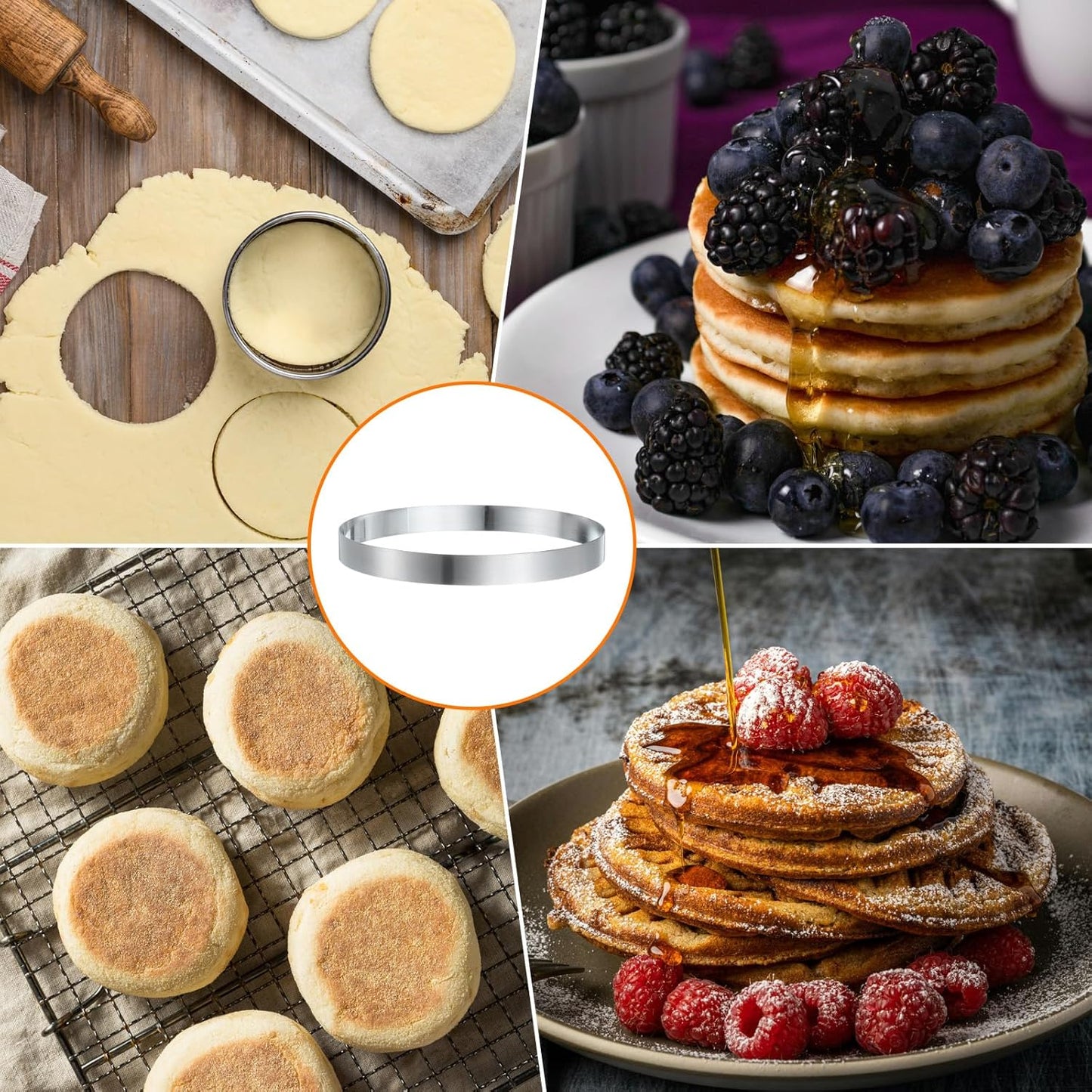 HARFINGTON Round Cake Ring 7.09 x 1 Inch Seamless Stainless Steel Pastry Mousse Dessert Ring Mirror Coating for Baking Cooking English Muffins Crumpet Making Tool