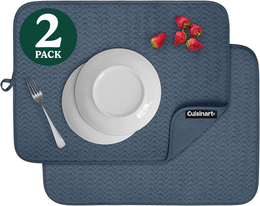 Cuisinart Dish Drying Mats for Kitchen Counter - (2) 18" x 24" Ultra Absorbent Dish Drying Mat XL - Foldable, Machine Washable, Fast Drying Dish Mat (Geostripe)