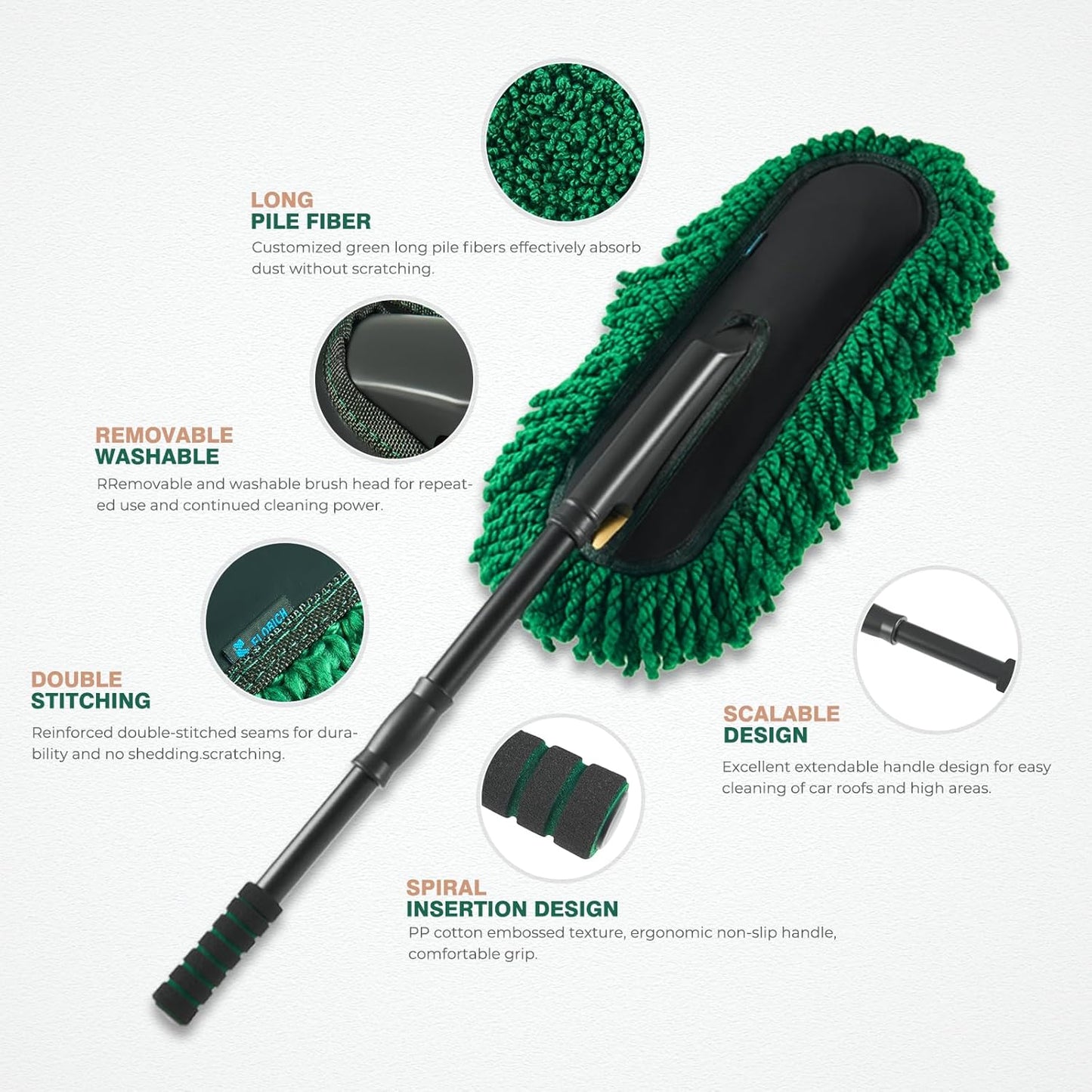 FLORICH Large Microfiber Car Duster Kit, Extendable Car Duster Exterior Scratch Free, Car Cleaning Brush Car Interior Detailing Kit, Car Cleaning Supplies for Cars RV Truck Boat