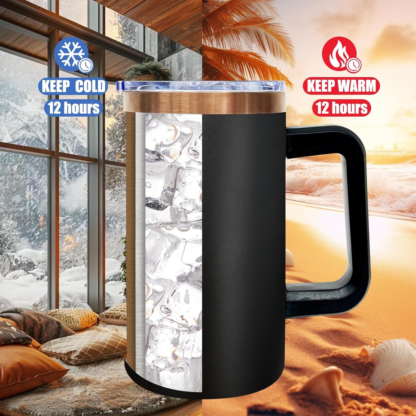 20 oz Insulated Coffee Mug with Lid, 4 Pack Stainless Steel Coffee Tumbler Bulk, Double Wall Vacuum Travel Mug with Handle, Leakproof Powder Coated Coffee Cups for Hot and Cold Drinks (Black,4 pack)