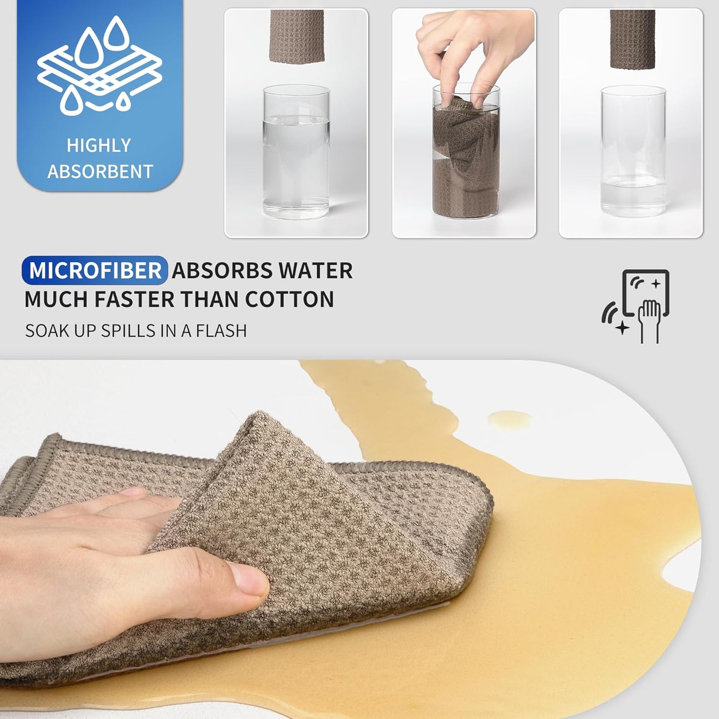 MR.SIGA Waffle Pattern Cleaning Cloths, Reusable Absorbent Microfiber Cleaning Towels, Ultra Soft Microfiber Kitchen Cleaning Rags, 6 Pack, Sandy Brown, 12.6 x 12.6 inch