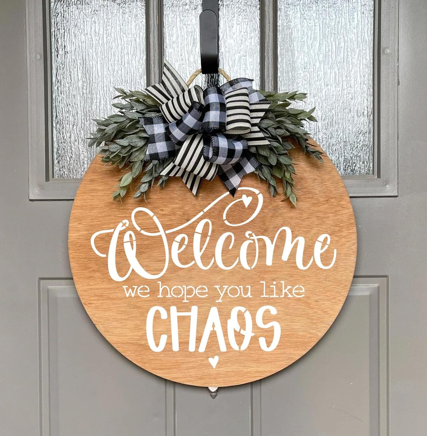 Funny Welcome Stencils for Painting Sarcastic Round Stencil Large Gather Stay Awhile Templates for Door Hanger,Doormat, Porch Sign, Wreath