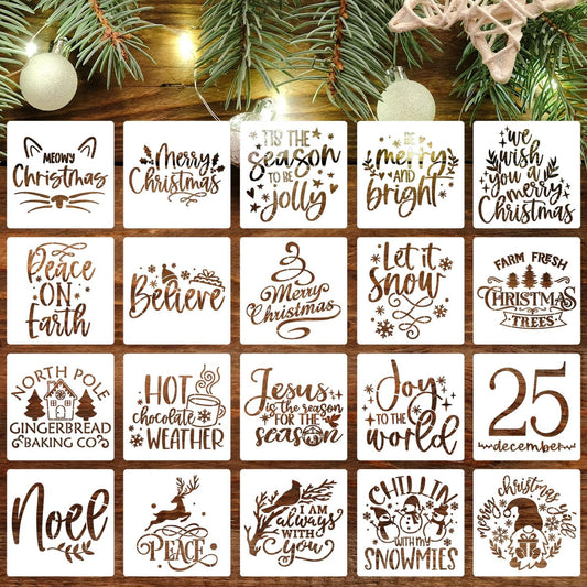 20pcs Christmas Stencils for Painting on Wood, 6' Xmas Holiday Stencil Set with Cardinal, Pet, Nativity Templates