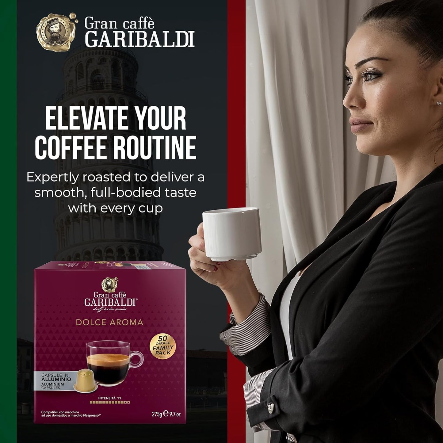 Gran Caffè Garibaldi Espresso Pods, Italian Roasted Coffee, Compatible Nespresso Original Line Machines, Nitrogen Flushed, Intense Aroma, Full-Bodied Crema - Dolce Aroma 200 Aluminum Cups