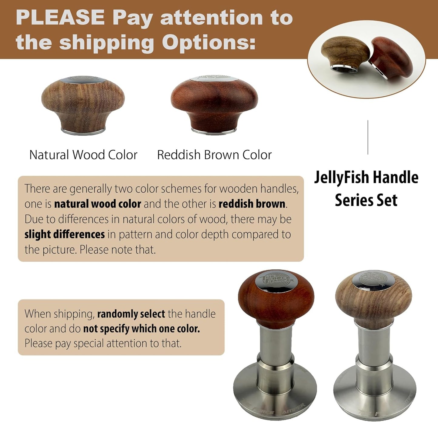 The Force Tamper Automatic Impact Coffee Tamper Standard Set Wood Handle (Jelly, 53.50mm)