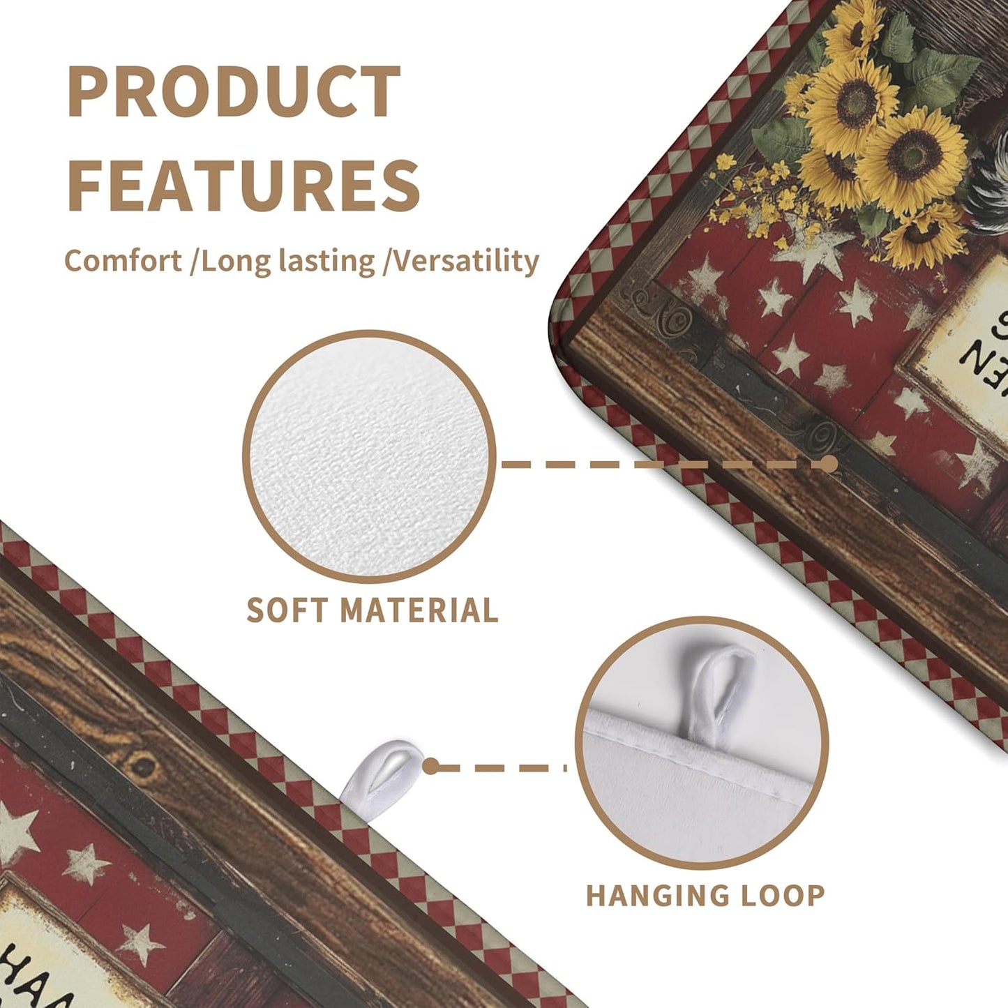 Vintage Rooster Dish Drying Mat Farmhouse Summer Sunflower Kitchen Dish Drying Pad Absorbent Fall Dish Dryer Mat for Kitchen Countertops Microfiber Dishes Drainer Pad Dish Drying Rack Mat (18x24 in)