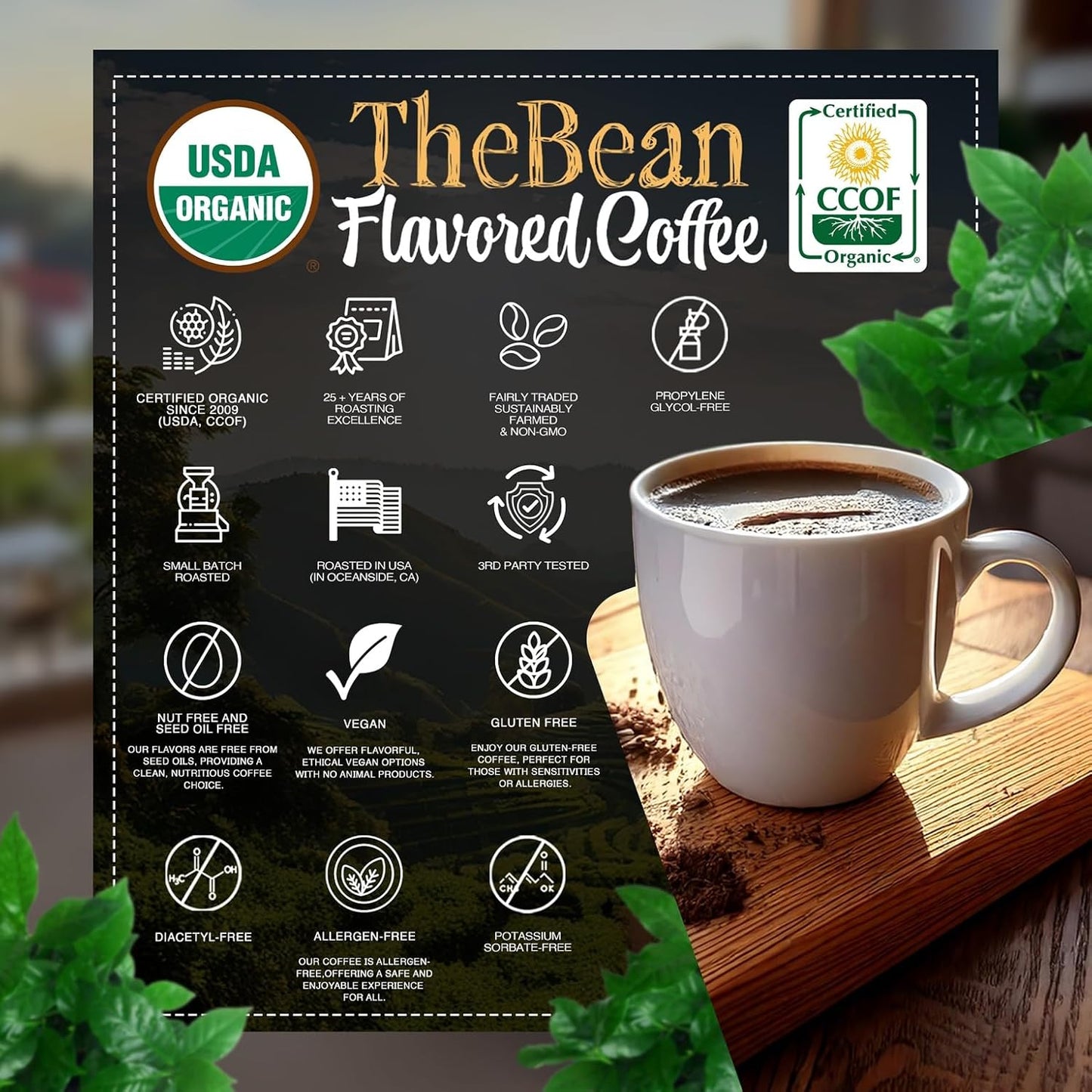 The Bean Organic Coffee Company Vanilla Nut, Medium Roast, Ground Coffee, 5 Pounds, Café molido tostado orgánico