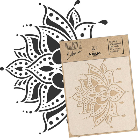 NAKLEO Painting Stencil for Crafts A3 11.8” x 16.5”, Indian Lotus Flower Pattern, Reusable Plastic DIY & Scrapbooking Drawing Template, Decoupage Art Home Decor, Wall Wood Fabric Furniture