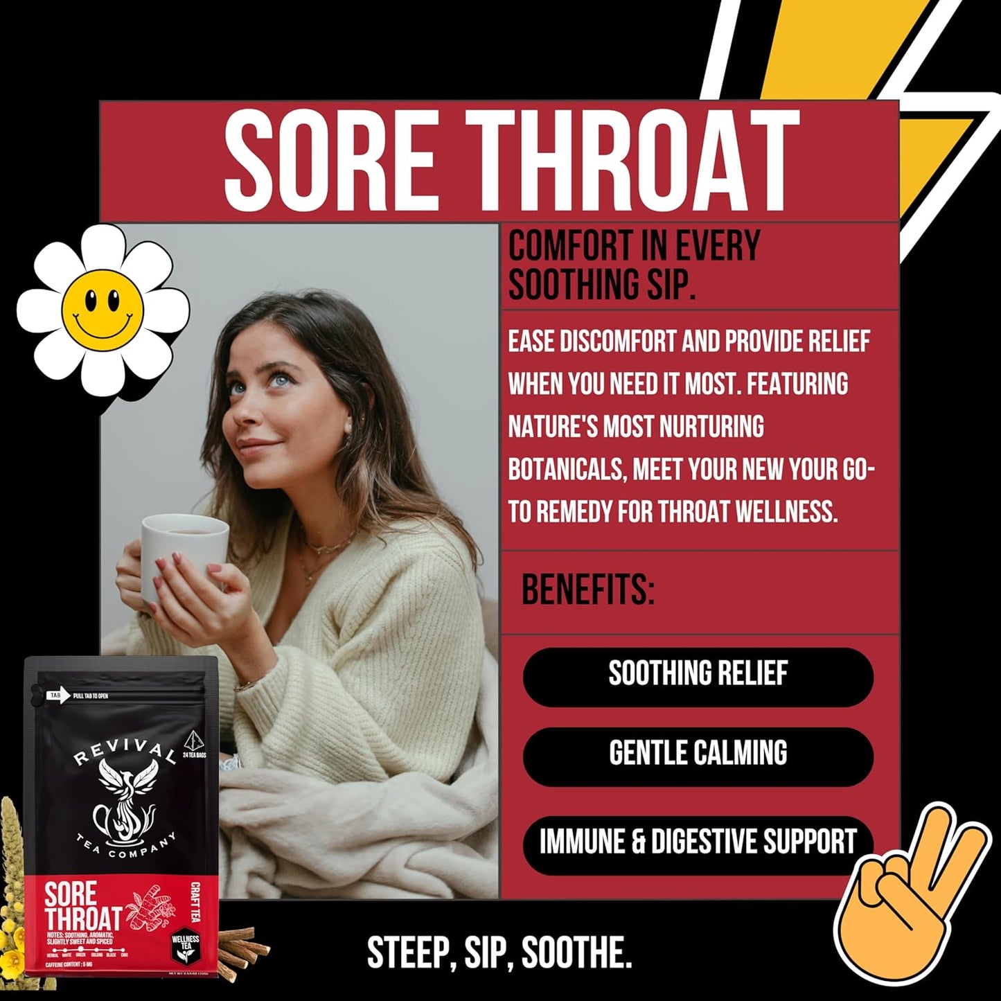 Sore Throat Tea - Wellness Tea Made with Elm Bark, Licorice Root and Marshmallow Root with Herbal and Medicinal Properties - Low Caffeine - Loose Leaf 4 Ounces