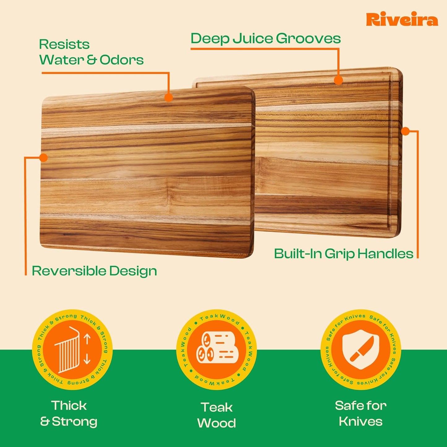 Riveira Teak Wood Cutting Board – Gourmet Teak Grandeur: 20 x 14 Wooden Cutting Board – Natural Wooden Cutting Boards For Kitchen Decorative – Innovative Juice Grooves Teak Wooden Chopping Board