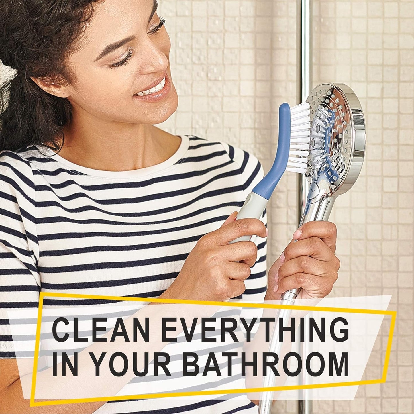 Scrub Brush Set of 3pcs - Cleaning Shower Scrubber with Ergonomic Handle and Durable Bristles - Grout Cleaner Brush - Scrub Brushes for Cleaning Bathroom/Shower/Tile/Kitchen/Floor/Bathtub/Carpet, Blue