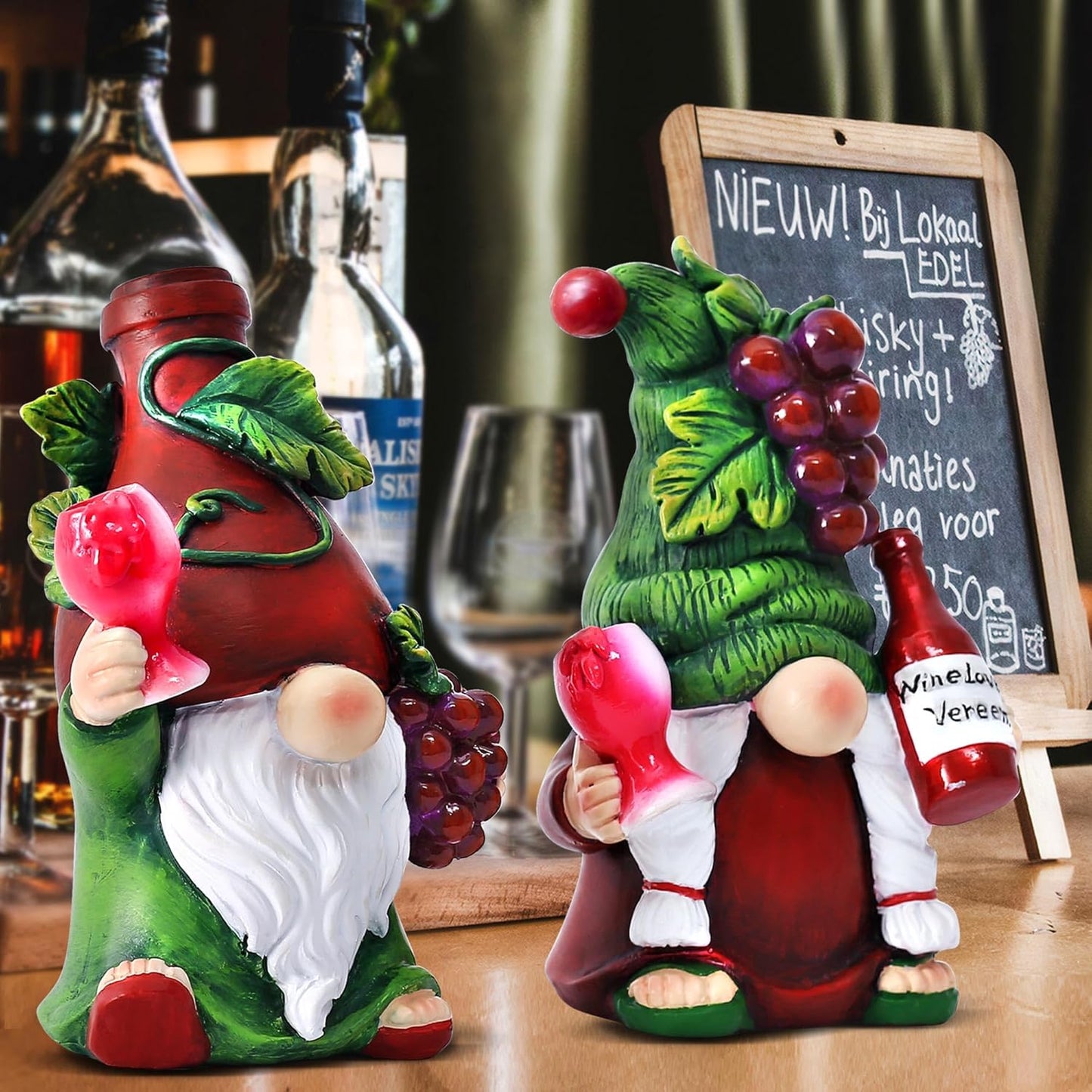 2PCS Wine Gnomes Figurines Home Decor Gnome Gifts for Women Collectible Statue Christmas Decorations for Dining Tables Tiered Pallets Wine Cabinet Living Room