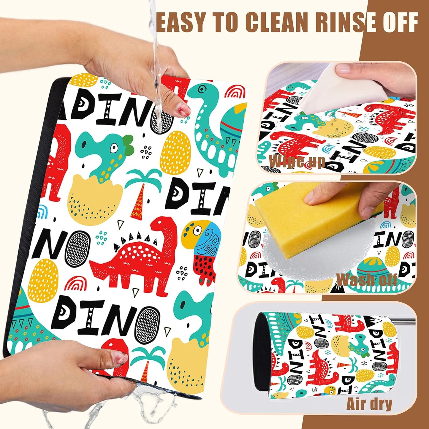 Dinosaur with Palms and Eggs Coffee Mat Absorbent Dish Drying Mat for Kitchen Counter Hide Stain Rubber Backed Coffee Bar Accessories Fit Under Espresso Machine Dish Drainer, 15.7 x 23.6 Inch