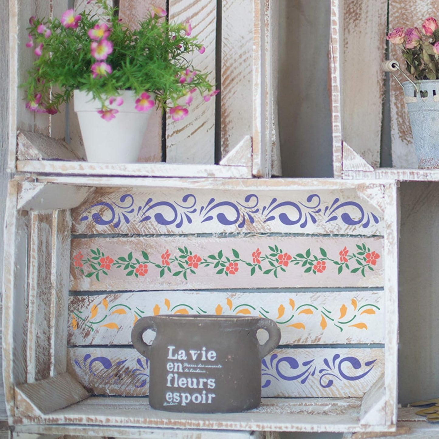 NAKLEO Painting Stencil for Crafts A4 8.3” x 11.8”, Border Flower Plant Pattern, Reusable Plastic DIY & Scrapbooking Drawing Template, Decoupage Art Home Decor, Wall Wood Fabric Furniture