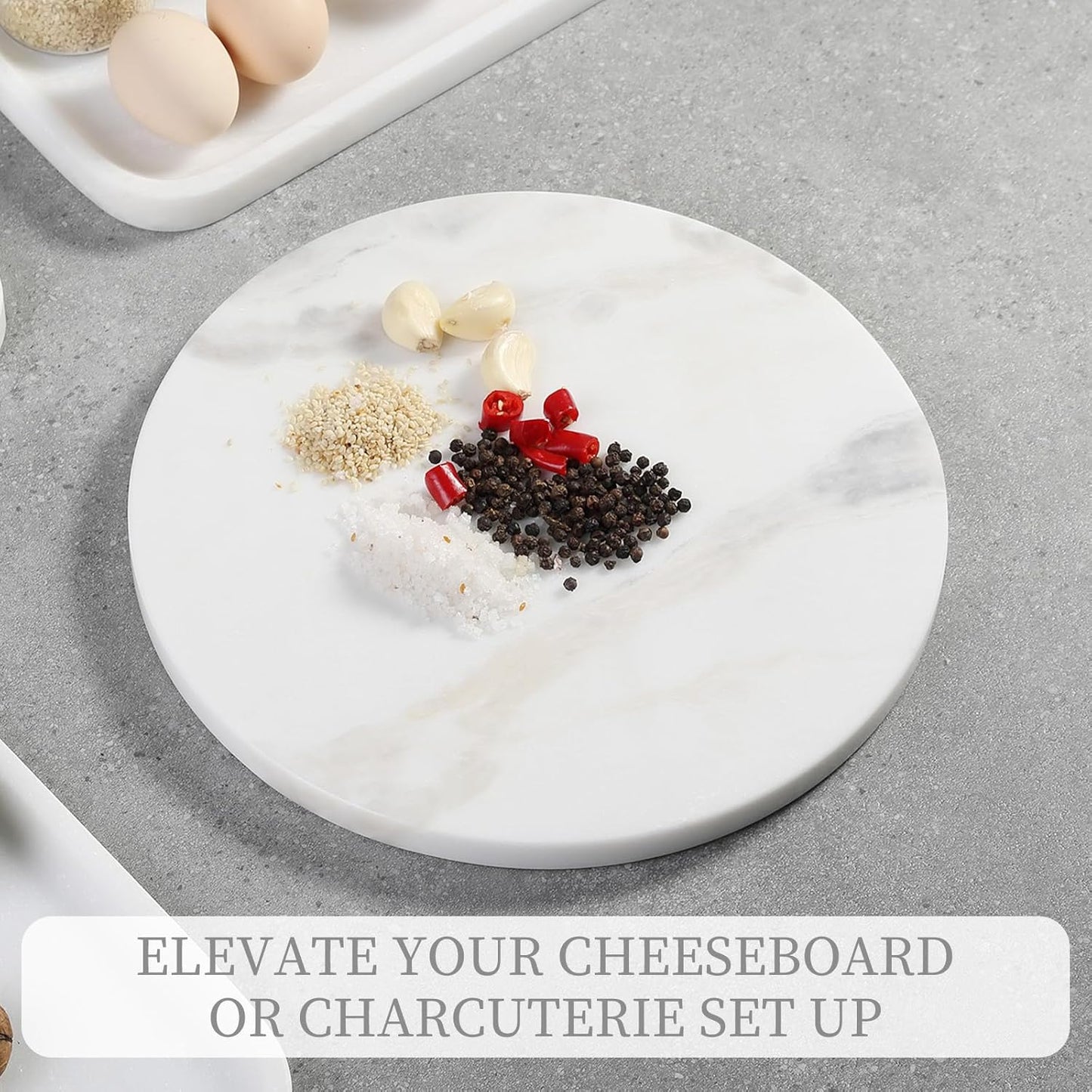 Koville African Natural Marble Cutting Board for Kitchen, 11inch Round Hand Crafted Marble Slab for Cheese, Charcuterie, Pastry Board - Wedding Gift, House Warming Gift(OYSTER WHITE)