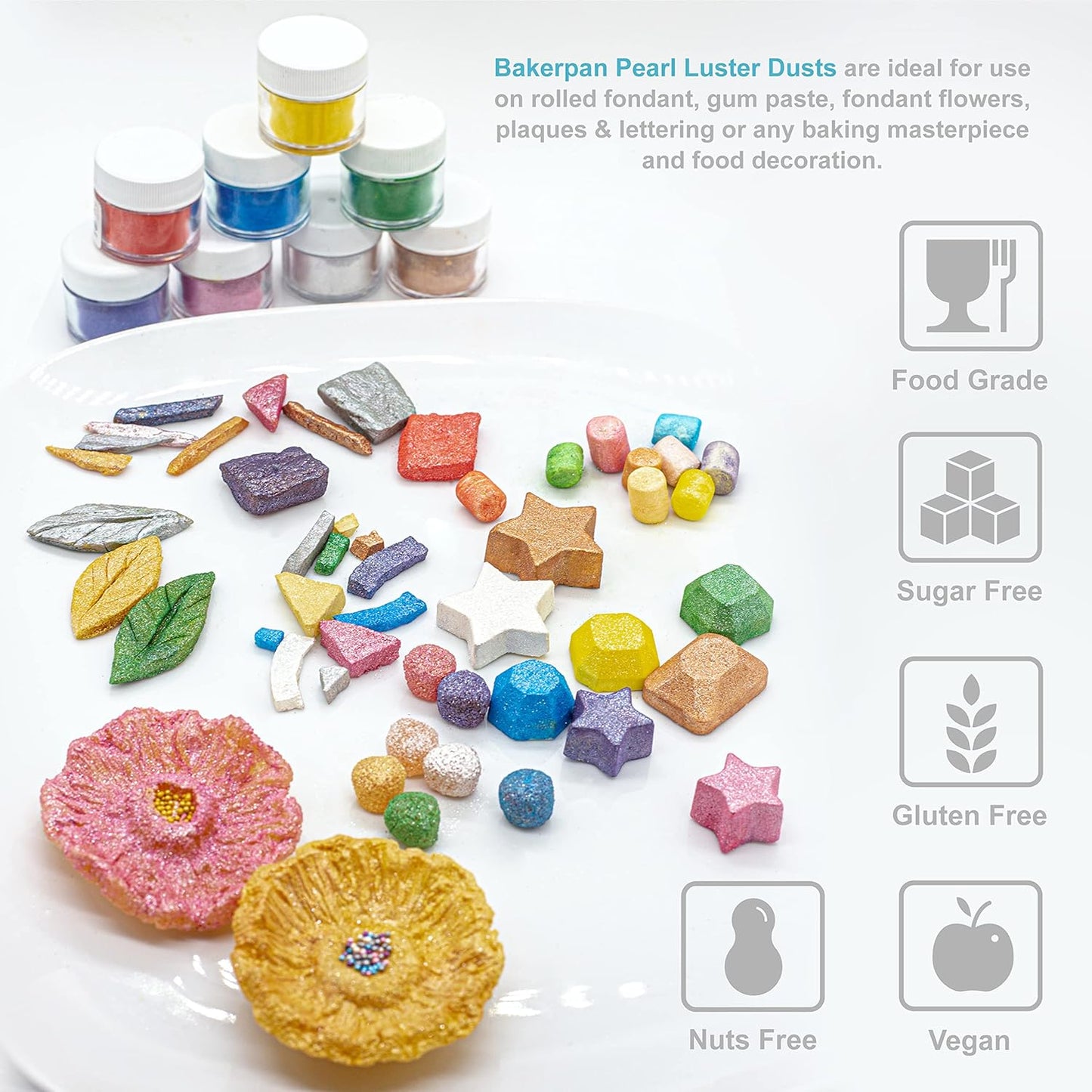 Bakerpan Pearl Luster Dust Edible, Periwinkle Blue Edible Glitter for Cocktails, 4 Grams Edible Glitter for Cake Decorating, Cookies, Chocolates and Candies, Drinks (Made in USA)